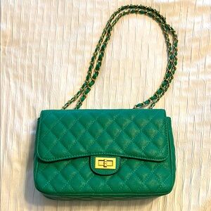 Green Quilted Chain Shoulder Bag